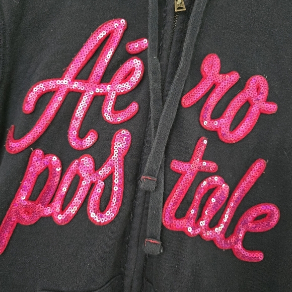 Aeropostale Sequin Bling Hoodie Small Dark Navy Blue & Pink Iridescent Sequins - Picture 2 of 10